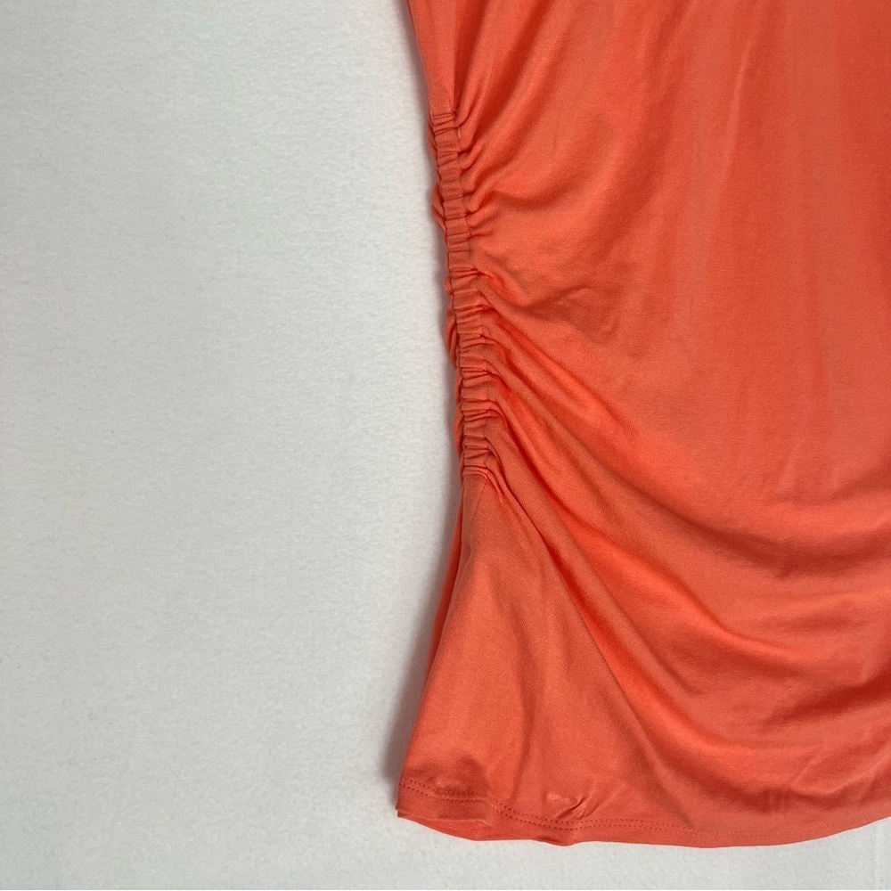Vince Camuto Women's Side Ruched Orange Cap Sleeve Office Knit Blouse Sz Medium - Picture 6 of 13